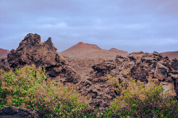 View on the sea of lava of Timanfaya National Park and Montana Del Senalo