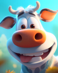 Happy Cow Smiling ,Cartoon  Soft colors , Generative AI