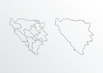 Black Outline vector Map of Bosnia and Herzegovina with regions