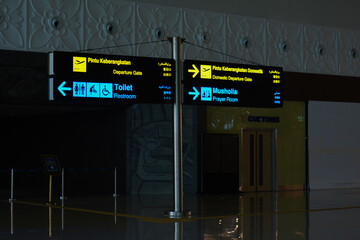 domestic departures sign in Terminal 3 Ultimate of New Yoyakarta International Airport