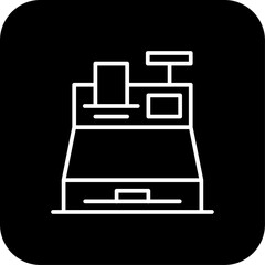 Cash Register E-Commers icon with black filled line style. retail, payment, machine, pay, receipt, cashier, counter. Vector illustration