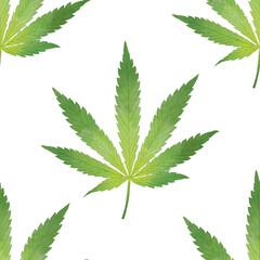 Cannabis leaf. Weed. Marijuana plant. Sativa. Hemp. Digitally hand drawn illustration. Art. Graphic design element. Endless repeatable pattern. Seamless texture. 