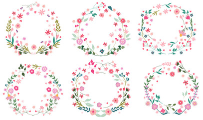 Delightful flower-filled vector wreath design for versatile use in cards, home decoration, posters, and clothing. Vector illustration.