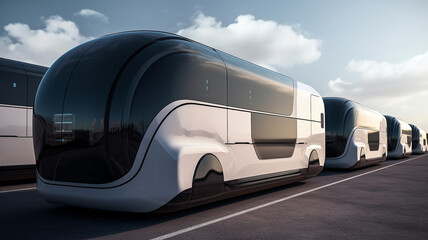 Autonomous self driving bus vehicle, for public transport. Advanced future technology powered by artificial intellingence on smart grid.