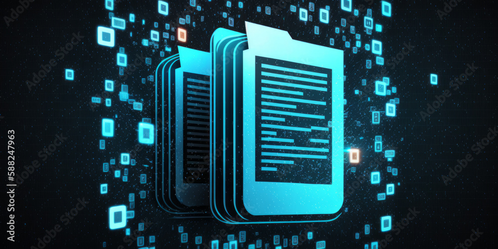 Aufkleber illustration of a document management system (dms) with file storage using binary data. technology t