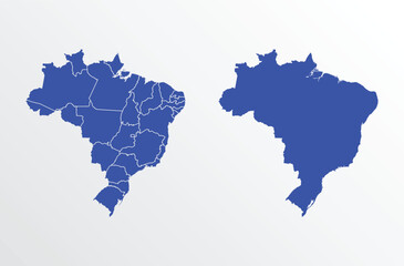 Blue Map of Brazil with regions