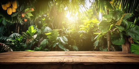 Jungle table background created with Ai generated technology.