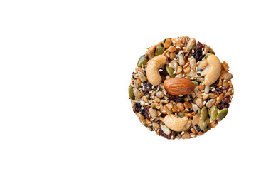 Mixed Nuts and dried fruit cookies on white background with clipping path