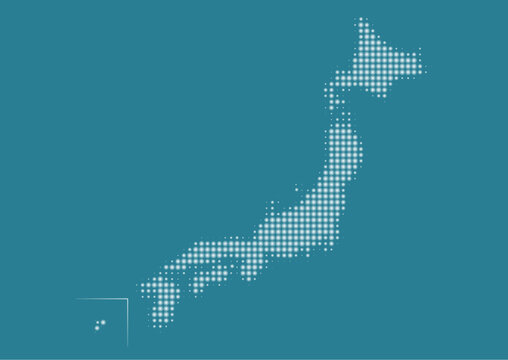 日本地図のイラスト: グラデーションドットパターン（青背景）