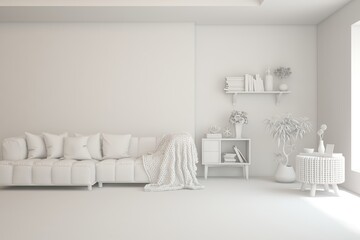 Grey living room concept with sofa. 3D illustration
