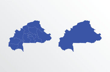 Blue Map of Burkina Faso with regions