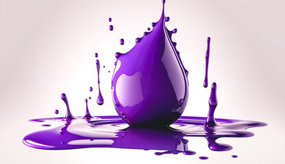 Purple drop of paint close-up, generative AI.
