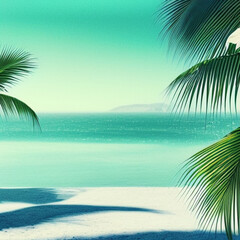 Tropical beach with palm leafs on sand and turquoise water. AI generated