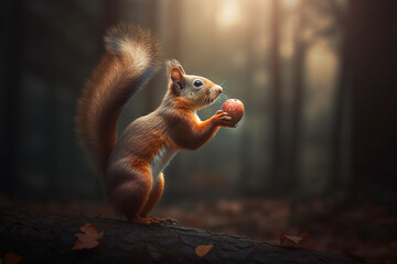 Eichhörnchen hält eine Nuss - obrazy, fototapety, plakaty