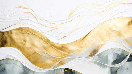 和風の金色の流線形模様の背景　Generative AI - obrazy, fototapety, plakaty