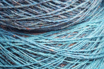 Blue organic lambswool balls. Close-up.