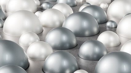Abstract metallic background with white and black pearls. 3d render illustration.