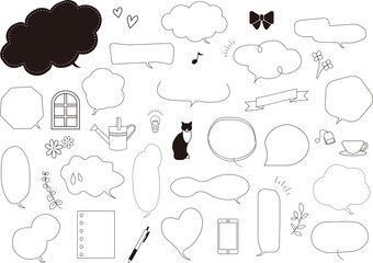 ネコとかわいい吹き出しのセット