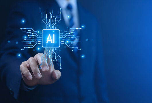 business people touch digital technology ai icons intelligent connection artificial intelligence brain function