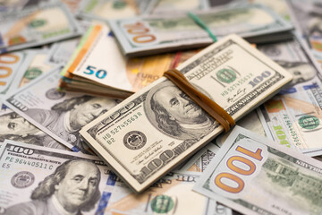 dollar and euro banknotes, money