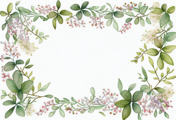 Fototapeta premium Beautiful Watercolor Floral Frame, Copy Space, Generative AI