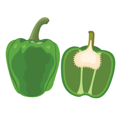Vector illustration of green pepper, red pepper, sliced cartoon design. Paprika. Pepper red. Bell pepper isolated. Sweet red peppers. 