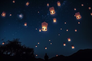  lanterns in the night sky, Generative AI