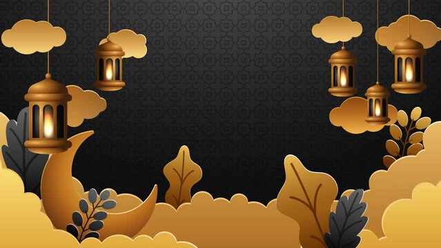 Islamic lantern animated paper cut style background. Modern copy space area background.