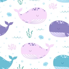 Store enrouleur Baleine vector seamless pattern with whales and seaweed