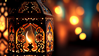 Happy Eid Mubarak & Eid al-Adha festival invitation gold glitters color lamp card with free spaces