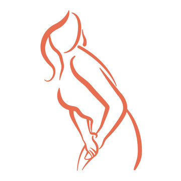 recommend clip art: The girl wants to go to the toilet. Cystitis disease. outline drawing. Vector illustration
                    