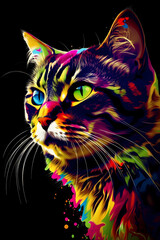 Colorful Cat. Portrait. Abstract Art. Painted. Creative. Created by Generative AI