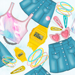 Fashion Clothing Elements Pattern Background Hand Drawn Illustration