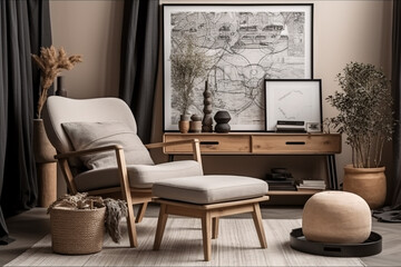 Stylish Scandinavian Living Room with Modern Design Elements, Generative AI