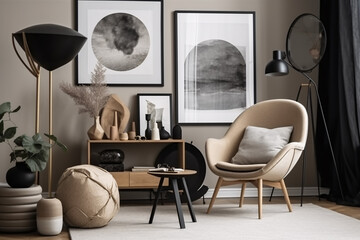 Fototapeta na wymiar Stylish Scandinavian Living Room with Modern Design Elements, Generative AI