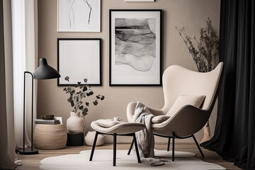 Stylish Scandinavian Living Room with Modern Design Elements, Generative AI