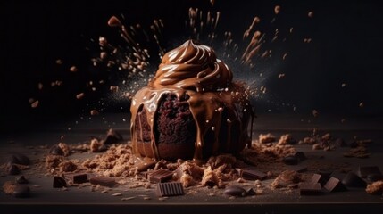 Abstract chocolate cake, explosion, generative ai
