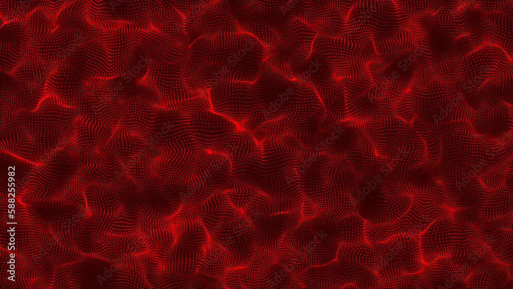 Poster red color communication and technology network background withm oving lines and dots. beautiful moti