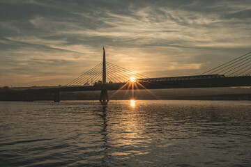 Fototapeta na wymiar View of Istanbul Bosphorus Bridge at sunset, Istanbul, Turkey