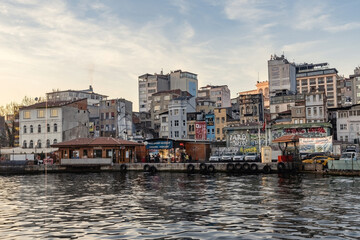 Lane of fish restaurants close to Galata bridge in Istanbul Turkey