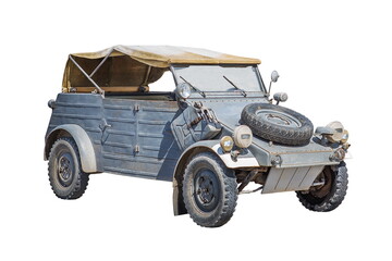 gray vintage  military car on white