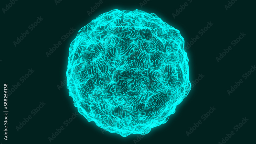 Aufkleber looped distortion waves on abstract sphere of particles. abstract vector mesh spheres. wave of parti