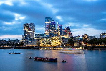 Fototapeta na wymiar london skyline walkie talkie and gherkin by night