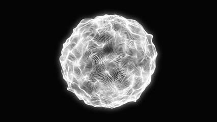 White glowing dots sphere background. Geometric modern technology concept with glowing sphere dots. Looped distortion waves on abstract sphere of particles