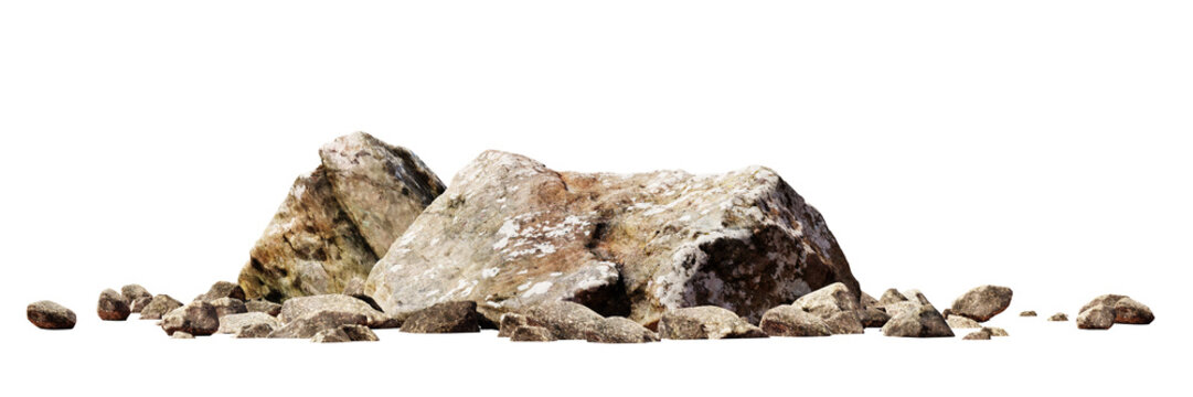 group of rocks isolated on transparent background banner