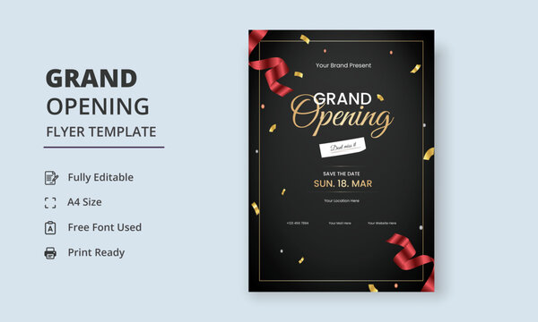 Grand Opening Flyer Template, Realistic grand Opening Invitation, Inauguration Flyer Template, Grand opening ceremony invitation flyer