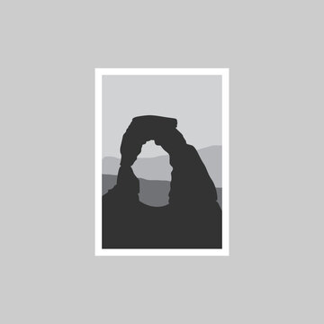 recommend clip art: Delicate Arch in Arches National Park - Utah, USA silhouette vector illustration with mountain in background