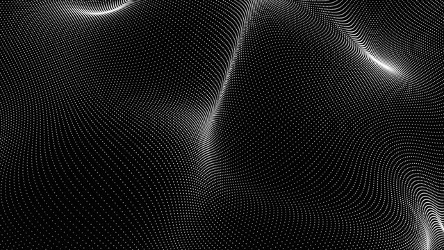 Vector illustration. Halftone texture with dots. Geometric abstract background with connected lines and dots. Molecule and communication background. Wave flow.