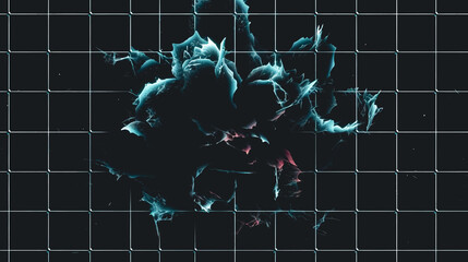 Black abstract checkered background with an explosion, generative AI.