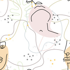 Woman Face line. Abstract drawing seamless pattern